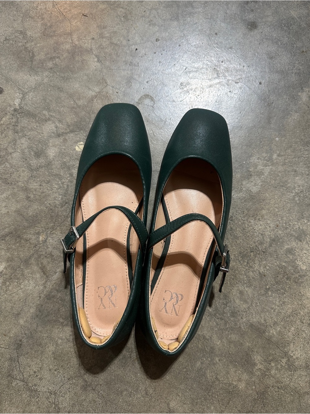 New York & Company Forest Green Mary Jane Flats with Cross Strap